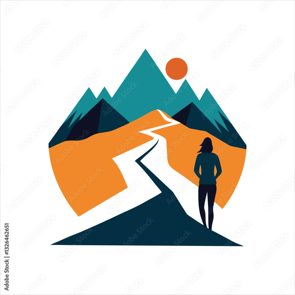 Couple Walking on Mountain Path Silhouette Vector Illustration Couple Walking on Mountain Path Silhouette Vector Illustration