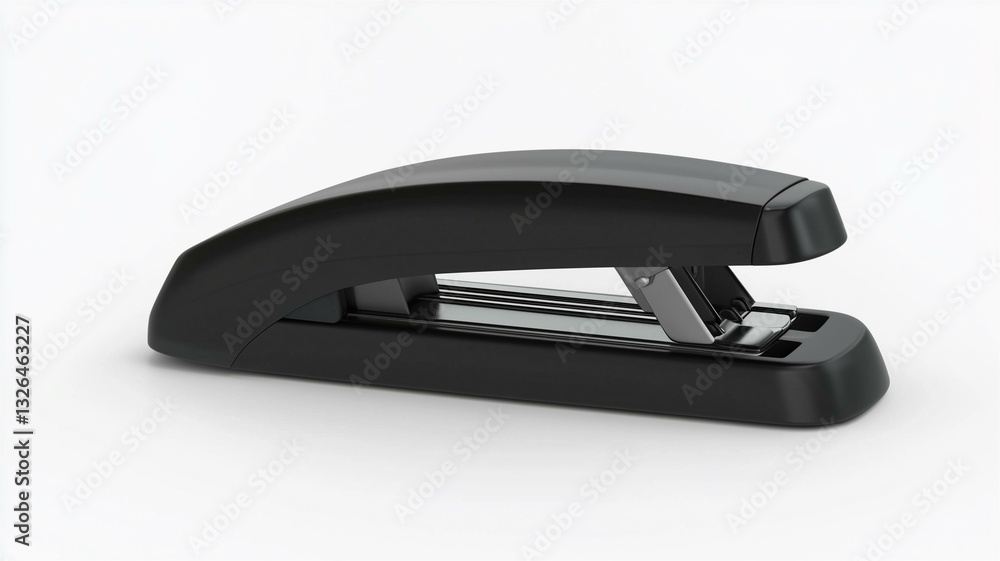 Photorealistic image of a black plastic handheld stapler with a minimalist design, isolated on a white background
Photorealistic image of a black plastic handheld stapler with a minimalist design, isolated on a white background