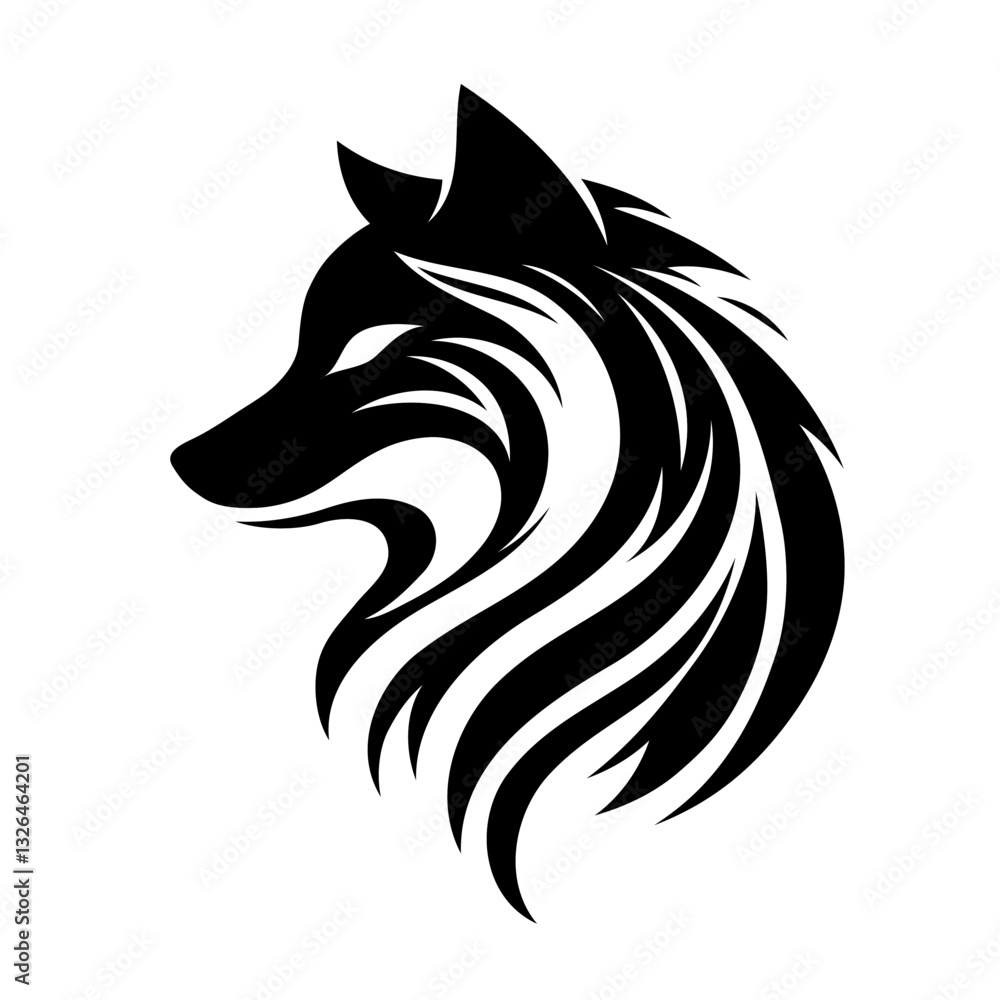 Obraz premium Vector black and white silhouette of a wolf profile, executed with minimalistic strokes