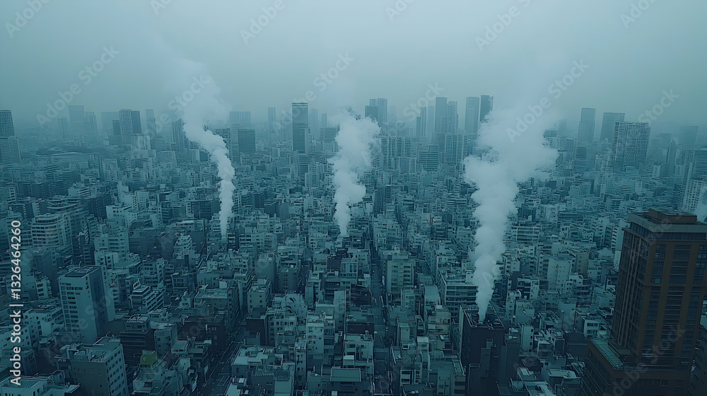 Obraz premium Urban haze, city smog, industrial pollution