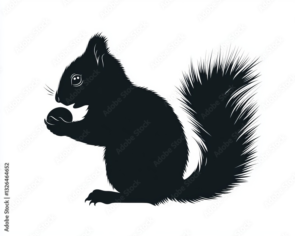 Fototapeta premium A Black Squirrel Silhouette with a Nut in Its Mouth