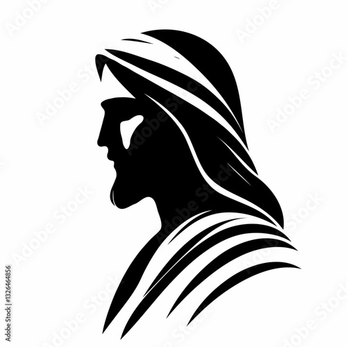 Vector black and white silhouette of the saint's face, made with minimalistic strokes