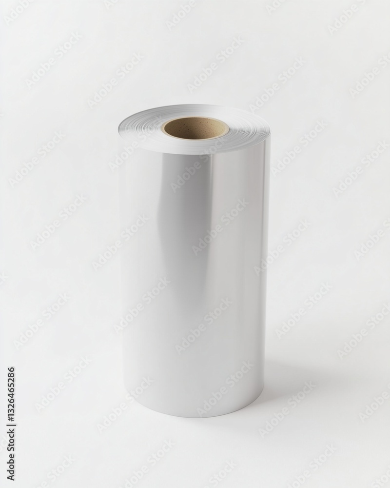 Roll of Aluminum Foil: A close-up shot of a cylindrical roll of aluminum foil. Capturing its reflective, metallic surface. Roll of Aluminum Foil: A close-up shot of a cylindrical roll of aluminum foil. Capturing its reflective, metallic surface.