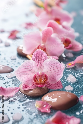 orchids and wet stones spa. Selective focus.