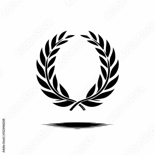 Vector black and white silhouette of a laurel wreath, made with minimalistic strokes