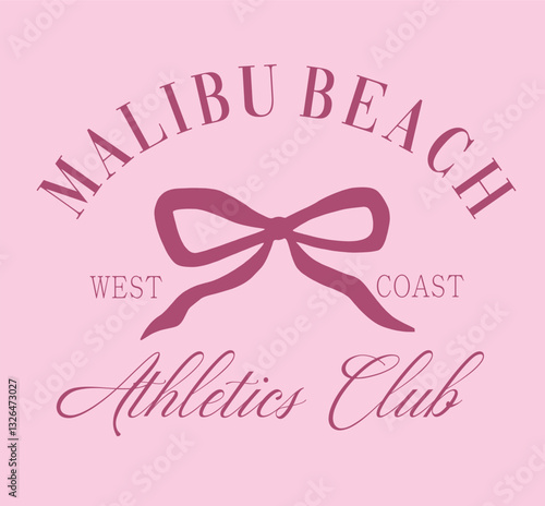 Malibu beach pink bow romantic coquette girly French Parisians Paris ribbon girly bows ribbons Graphic Tee t-shirt logo slogan graphic artwork typography tote badge emblem crest 
