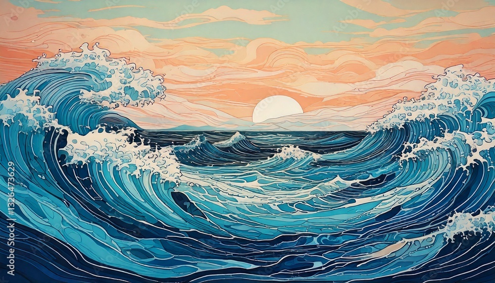 artistic patterns with natural elements, showcasing a breezy ocean artistic patterns with natural elements, showcasing a breezy ocean