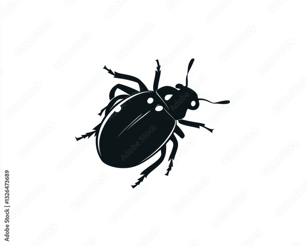 A Simple Black Silhouette of a Beetle on a White Background A Simple Black Silhouette of a Beetle on a White Background