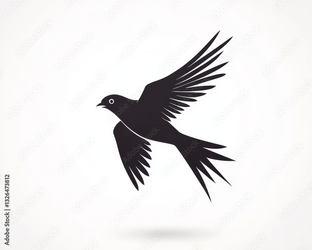 A Simple Black Silhouette of a Bird in Flight A Simple Black Silhouette of a Bird in Flight