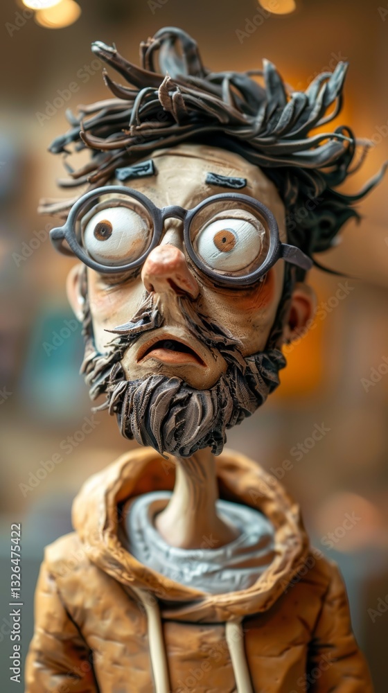 A whimsical clay figure portraying a man with unruly dark hair and a full beard in a detailed and realistic representation A whimsical clay figure portraying a man with unruly dark hair and a full beard in a detailed and realistic representation