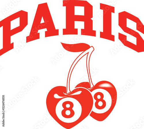 Cherry Paris romantic cherries 8 bow ribbon  cute romantic script fruity red novelty berry fruity Trending Graphic Tee t-shirt logo artwork typography tote badge emblem crest 