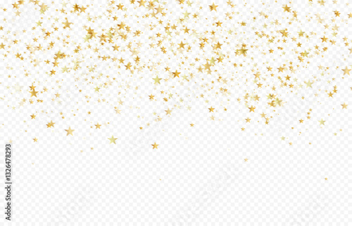 Gold stars confetti background. Glittering confetti on a transparent background.