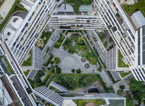 Aerial view of interlace condominium with modern architecture and lush greenery, Bukit Merah, South West Community Development Council, Singapore.