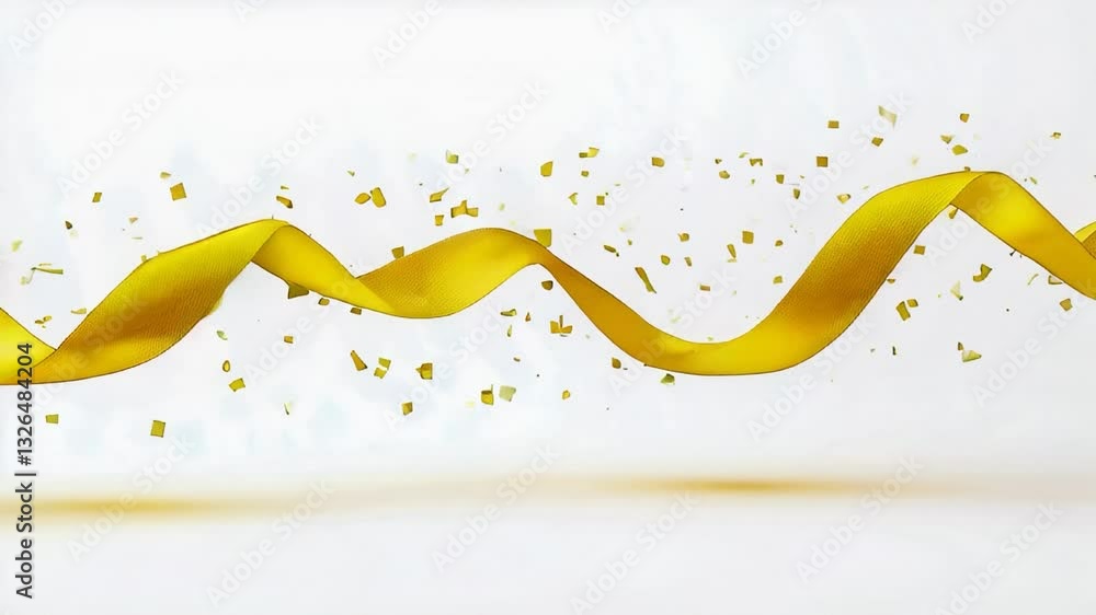 A trail of confetti, scattered around small ribbons. On a white background A trail of confetti, scattered around small ribbons. On a white background