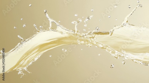 White Wine Splash: Liquid Motion Abstract on Gold 
