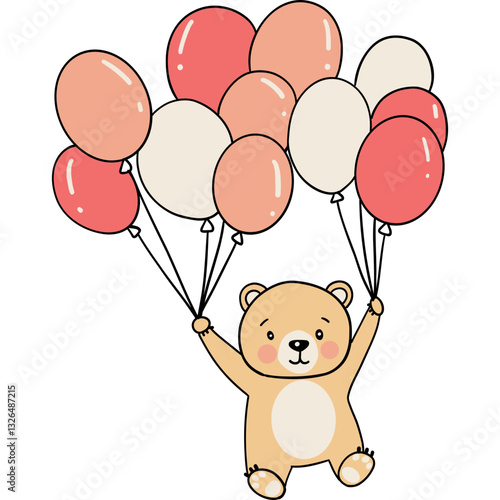 Bear birthday theme, Cute bear holding colorful balloons, perfect for children's themes.