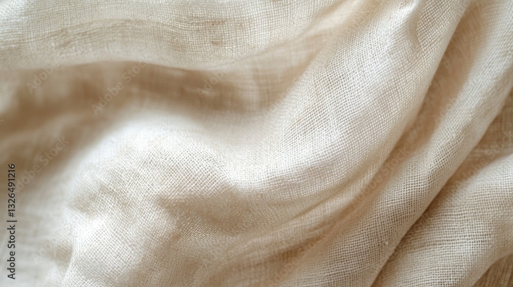 Close-up of unbleached cotton muslin fibers in natural texture. Close-up of unbleached cotton muslin fibers in natural texture.