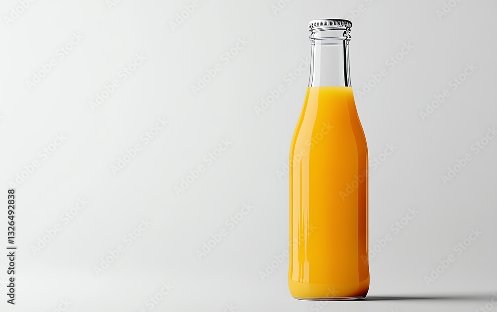 Pineapple juice bottle mockup with a clear design, isolated on white background, front view of glass bottle, fresh and inviting look