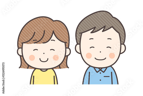 にっこり笑顔の若い夫婦の上半身イラスト