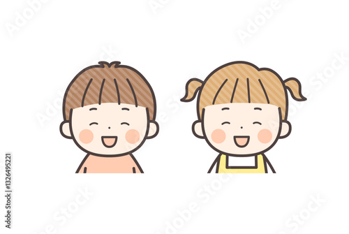 にっこりかわいい笑顔の男の子と女の子の上半身イラ