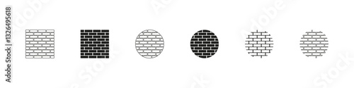 Brick Wall Surface Flat and Outline Set in Square and Circle Shapes