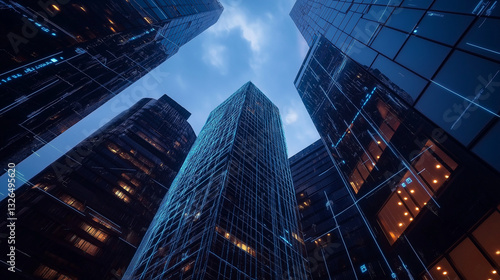 Wallpaper Mural A high-tech building with a glowing digital grid across its surface, connected to nearby buildings through an invisible web of smart construction technologies. Torontodigital.ca