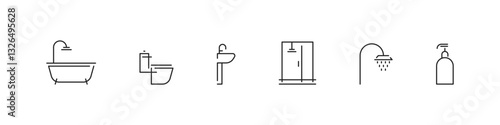Hygiene Vector Outline Icon Set – Shower and Toilet Icons