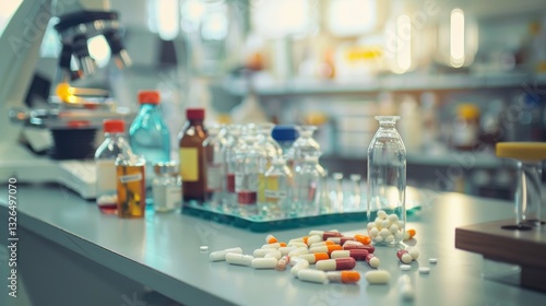 Wallpaper Mural Laboratory Workbench with Various Chemicals and Medications Torontodigital.ca