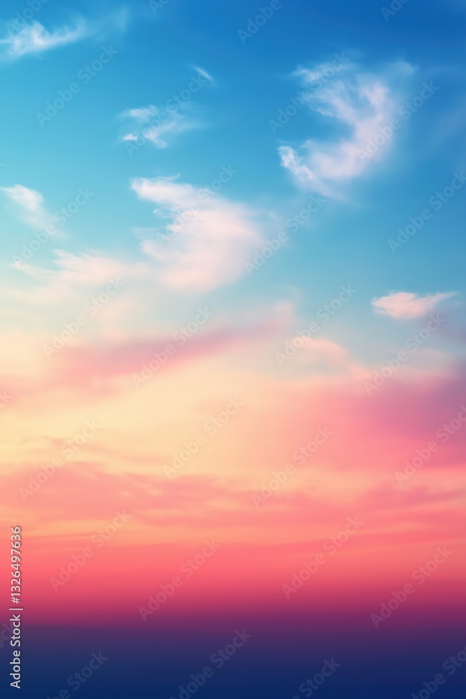 Fototapeta premium Colorful pastel sunset sky with fluffy clouds creating a stunning gradient effect