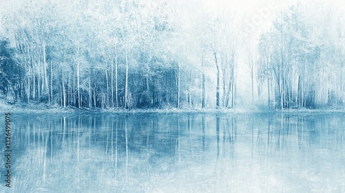 Soft forest reflections in aquamarine and icy silver plain background