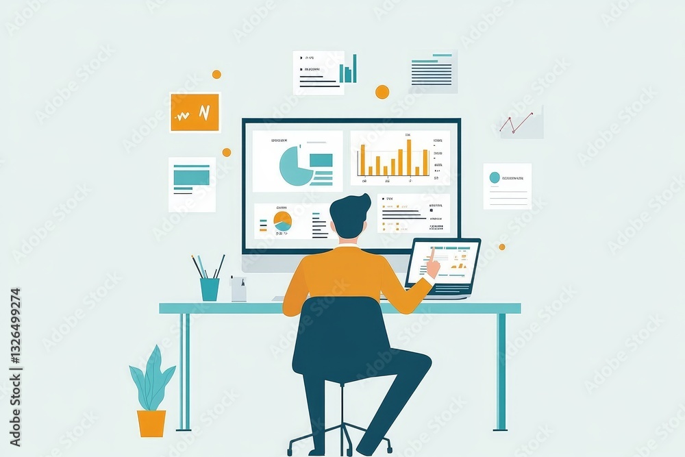 Businessman analyzing company data trends on digital tablet in modern office environment Businessman analyzing company data trends on digital tablet in modern office environment