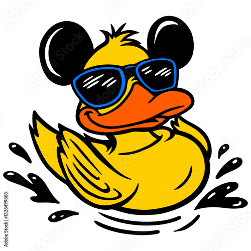 Cool yellow duck with ears. Fun cartoon illustration, perfect for stickers, clipart, logos, and prints.