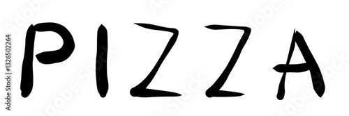 Stylized black text spelling "PIZZA" on a white background, with playful, uneven lettering.