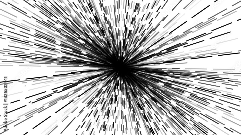 Obraz premium Abstract image of black and white lines radiating outward from a central point, creating a dynamic sense of motion and energy.