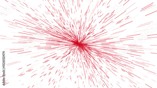 Abstract image of radiating red lines exploding from a central point on a white background, creating a dynamic sense of motion.