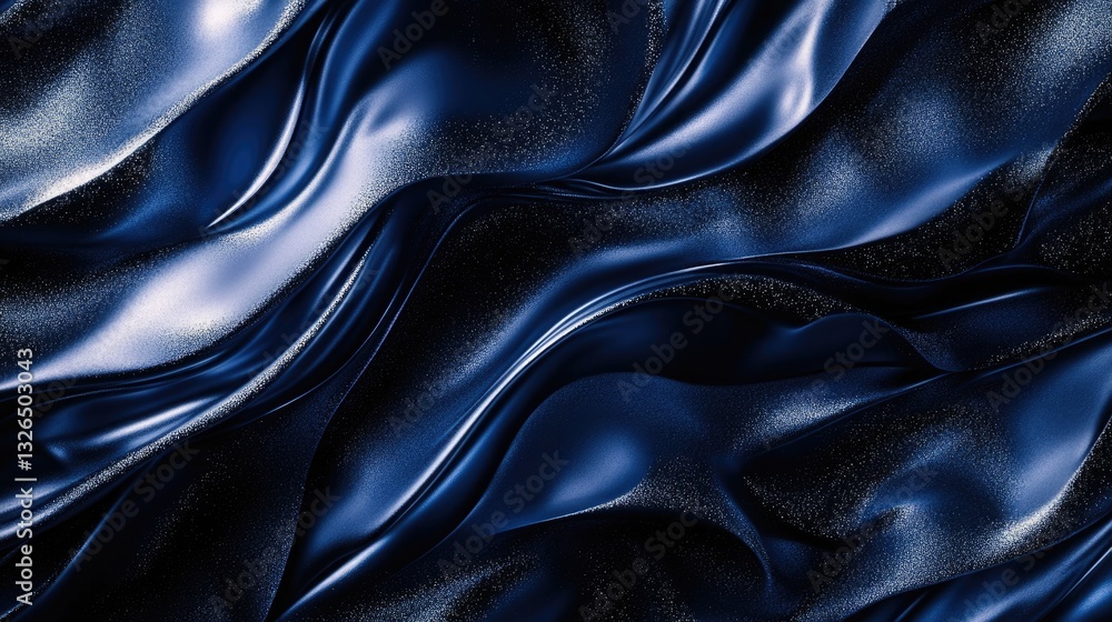 Fototapeta premium Abstract image of luxurious dark blue satin fabric with elegant flowing waves and shimmering texture