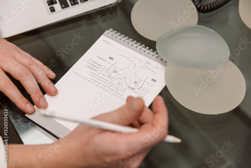 A plastic surgeon holds breast implants in his hands