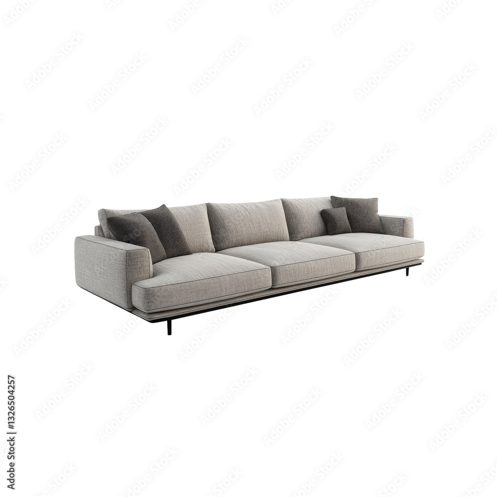 Fototapeta premium Modern Beige Sofa with Dark Grey Pillows - Contemporary Living Room Furniture