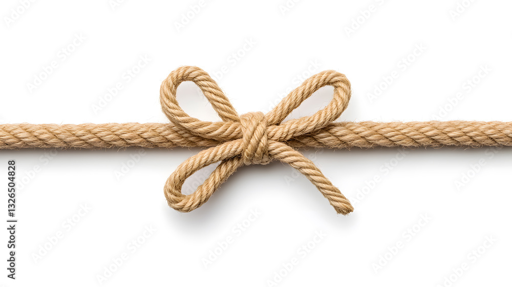Jute rope bow for packing and decoration isolated on white background Jute rope bow for packing and decoration isolated on white background