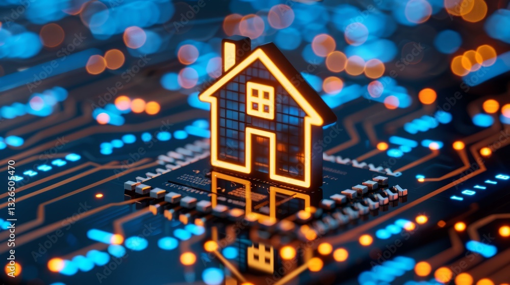 A conceptual real estate visualization with a home icon embedded into a blockchain chip, symbolizing digital ownership. The image is ultra-sharp. A conceptual real estate visualization with a home icon embedded into a blockchain chip, symbolizing digital ownership. The image is ultra-sharp.