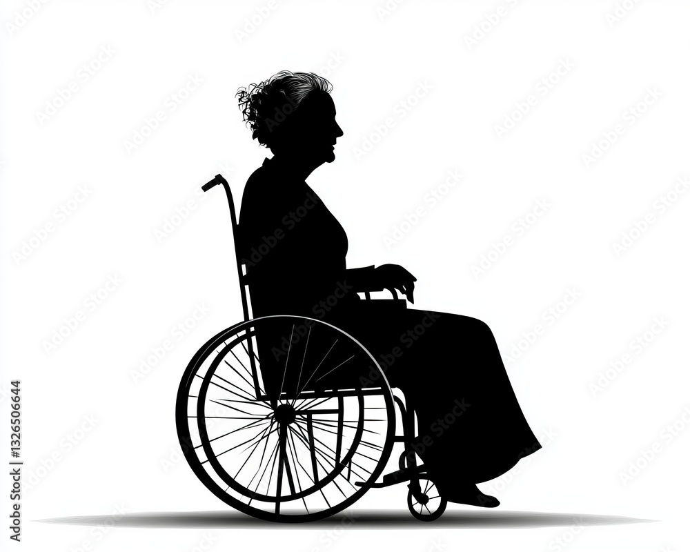 Silhouette of an Elderly Woman in a Wheelchair Silhouette of an Elderly Woman in a Wheelchair