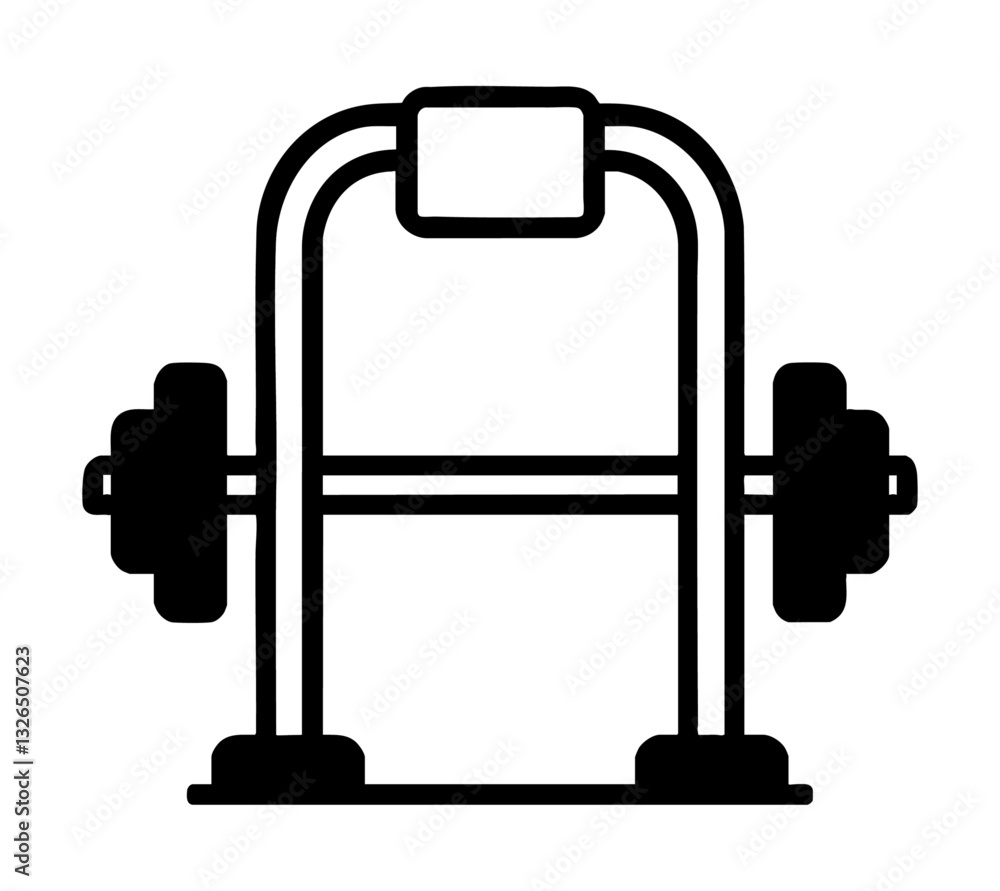 Naklejka premium Ikona sztangi ze stojakiem siłownia