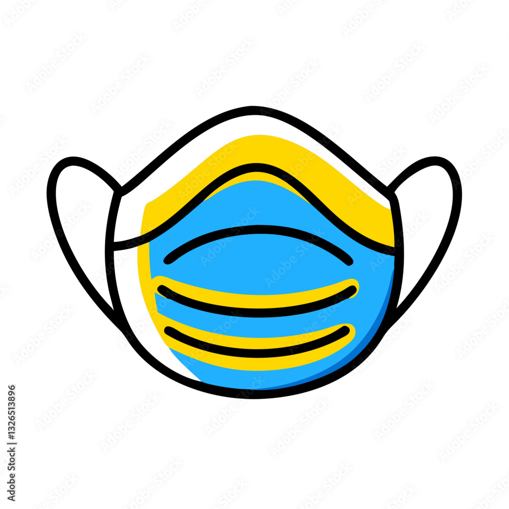 Protective dust mask icon in vibrant blue and yellow colors for safety and health awareness