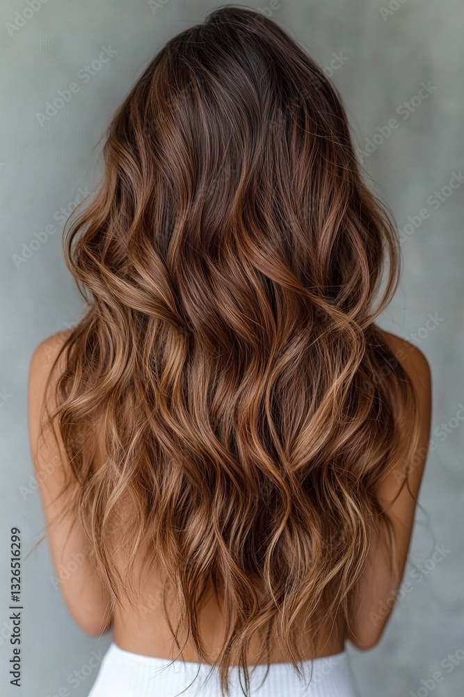 Stunning long wavy brown hair cascading down a woman’s back, glossy and voluminous curls, healthy and well-groomed hairstyle, beauty and fashion inspiration for hair care, salon treatments Stunning long wavy brown hair cascading down a woman’s back, glossy and voluminous curls, healthy and well-groomed hairstyle, beauty and fashion inspiration for hair care, salon treatments