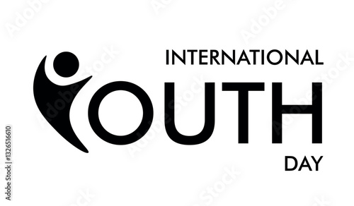 Black color symbol sign for International Youth Day with calligraphy font text, representing friendship, happiness, and youth.