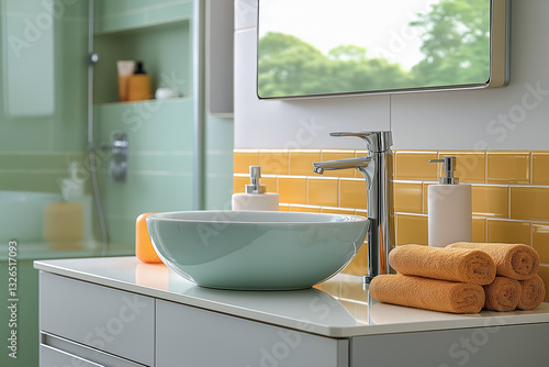 Bright bathroom in pastel colors. Bathroom design concept