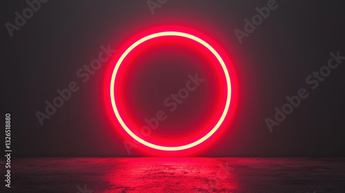 Fototapeta Naklejka Na Ścianę i Meble -  vivid red neon circle glowing brightly against dark background, creating striking visual effect. neon light adds modern and energetic ambiance to space