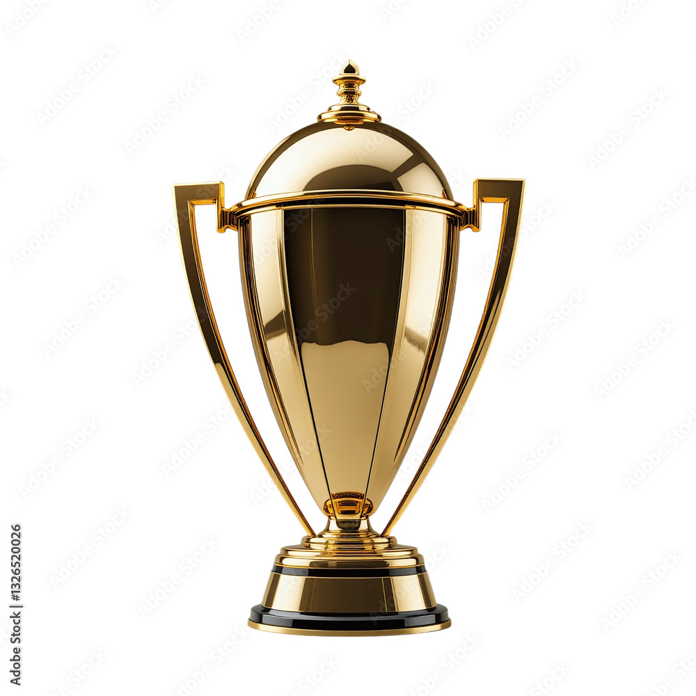 Golden trophy cup award with shiny reflective surface and elegant handles isolated on transparent background Golden trophy cup award with shiny reflective surface and elegant handles isolated on transparent background
