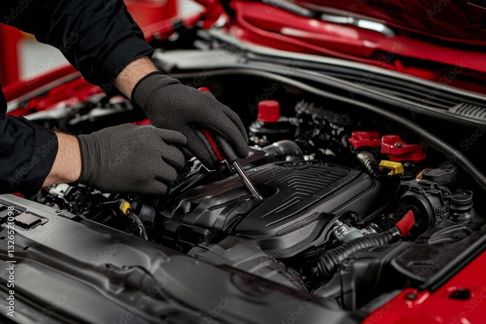 custom made wallpaper toronto digitalMechanic in gloves repairing car engine with tools at auto shop, focusing on vehicle maintenance