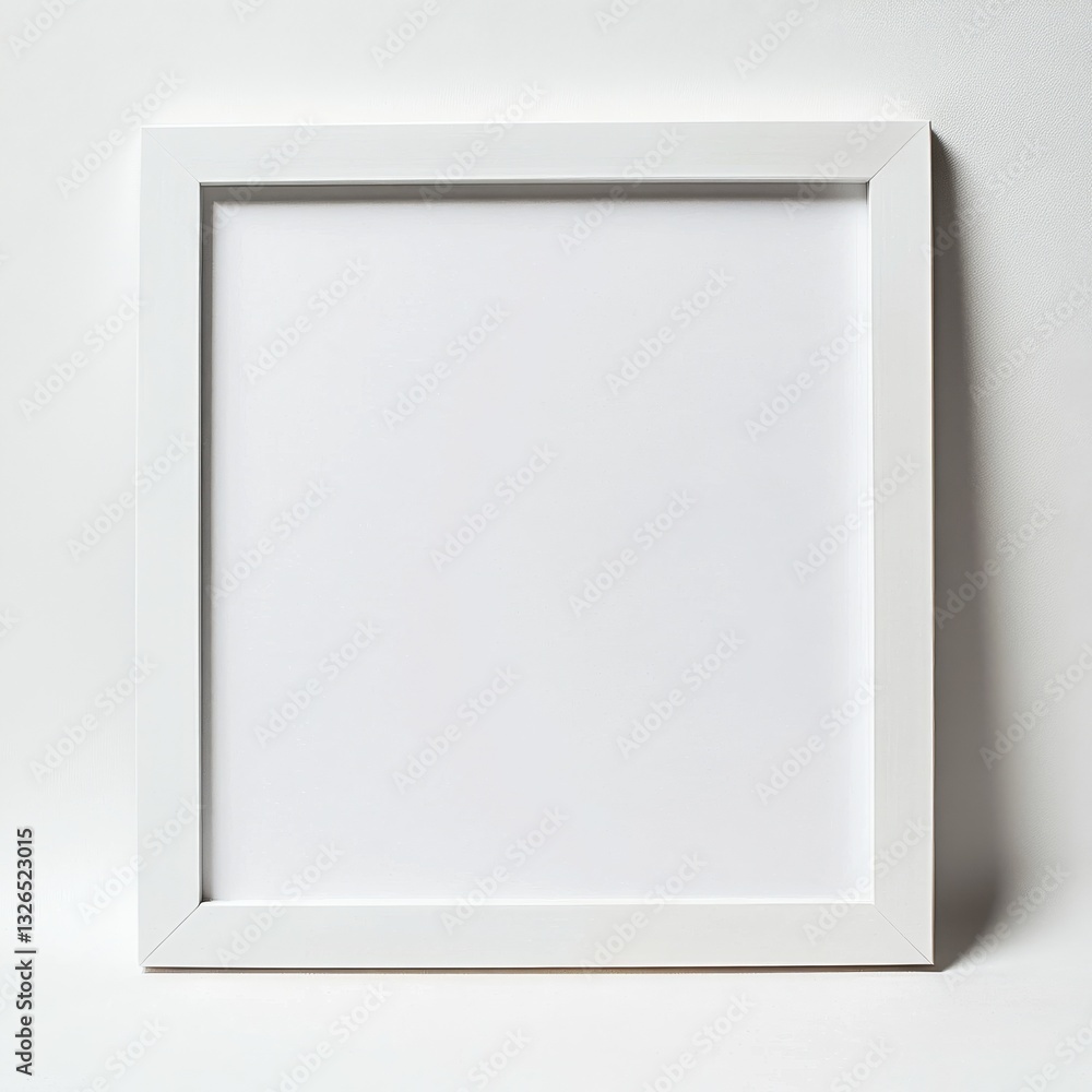 Minimalist Square White Frame on White Wall: Mockup for Artwork and Photography Display Minimalist Square White Frame on White Wall: Mockup for Artwork and Photography Display